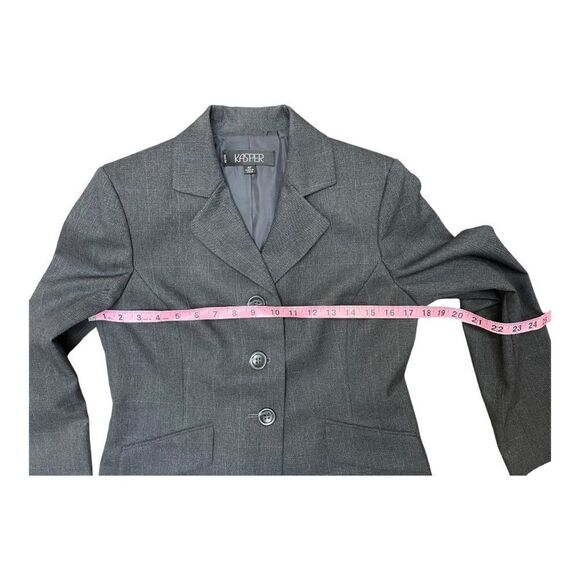 Kasper Charcoal Blazer Trousers Silver Satin Blouse Pantsuit Size 4P Office EUC - Picture 8 of 14